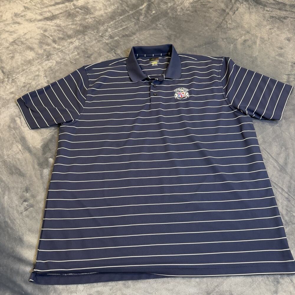 Greg Norman Play Dry Golf Polo Shirt 3XL Navy Blue Striped Work Tour Links